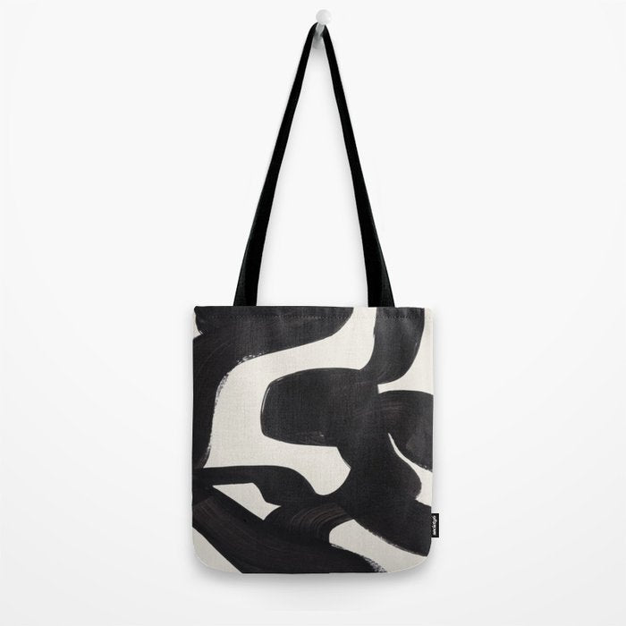 Mid Century Modern Minimalist Abstract Art Brush Strokes Black & White Ink Art Maze Tote Bag Gallery Image 2