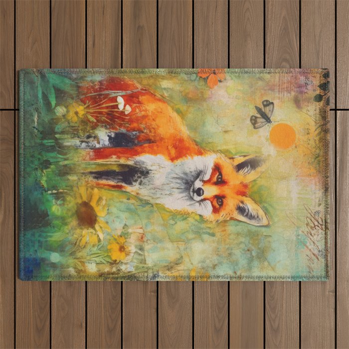 Colorful Wild Fox Indian Summer Woodland Flora And Wildlife Outdoor Rug Gallery Image 1