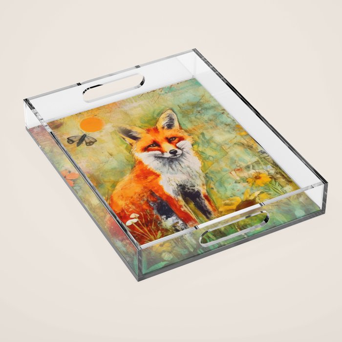 Colorful Wild Fox Indian Summer Woodland Flora And Wildlife Acrylic Tray Gallery Image 1