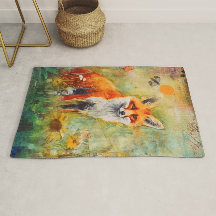 Colorful Wild Fox Indian Summer Woodland Flora And Wildlife Rug Gallery Image 1