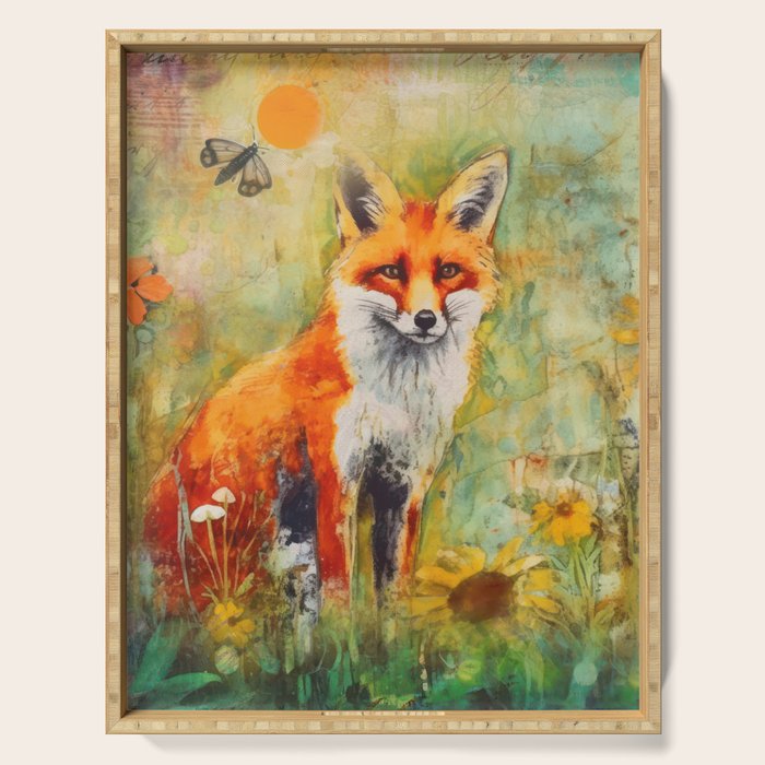 Colorful Wild Fox Indian Summer Woodland Flora And Wildlife Serving Tray Gallery Image 1
