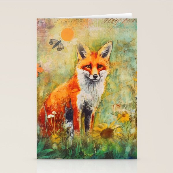 Colorful Wild Fox Indian Summer Woodland Flora And Wildlife Stationery Card Gallery Image 1