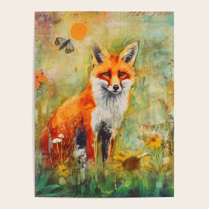 Colorful Wild Fox Indian Summer Woodland Flora And Wildlife Poster Gallery Image 4