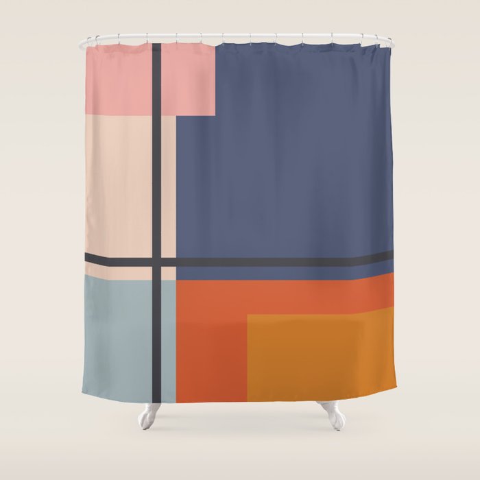 Mid Century Modern Retro Color Blocks 1 Shower Curtain Gallery Image 1
