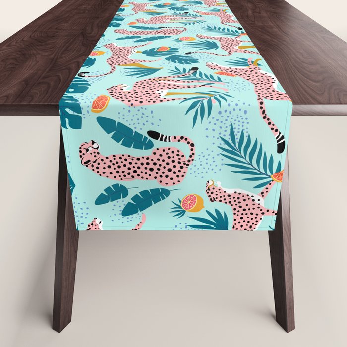 Cheetahs In The Grapefruit Grove, Tropical Jungle bohemian Wildlife, Tiger Wild Cat Nature Forest Table Runner Gallery Image 1