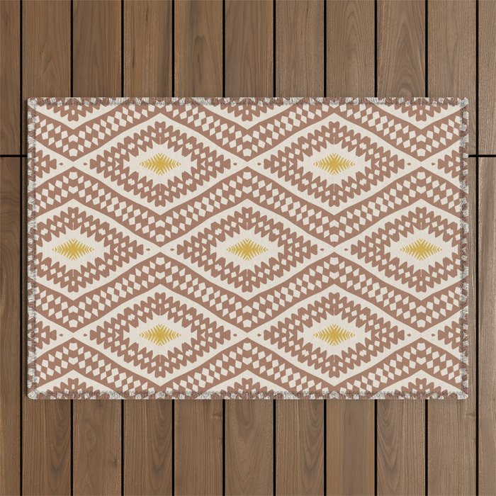 Ikat Hand-cut Pattern 2 Inspired by PANTONE 17 1230 Mocha Mousse Outdoor Rug Gallery Image 1