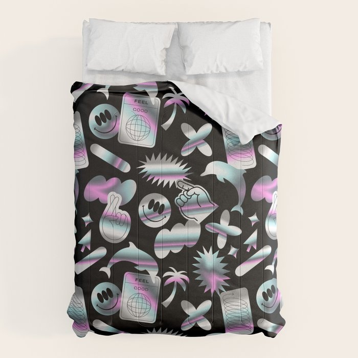 Trendy holographic y2k sticker pattern Comforter Gallery Image 1