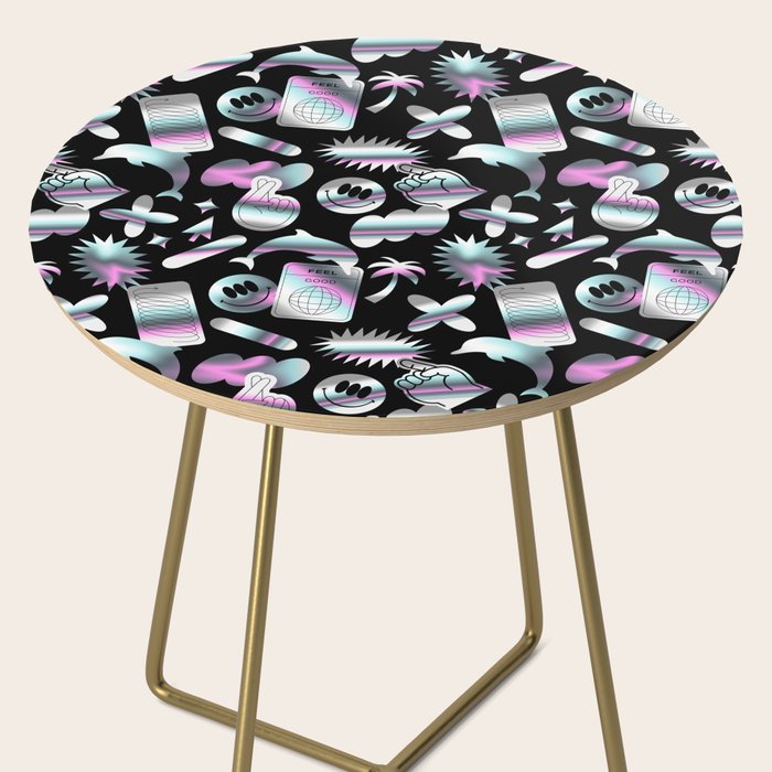 Trendy holographic y2k sticker pattern Side Table Gallery Image 2