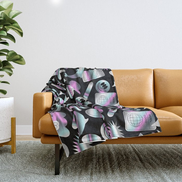 Trendy holographic y2k sticker pattern Throw Blanket Gallery Image 1