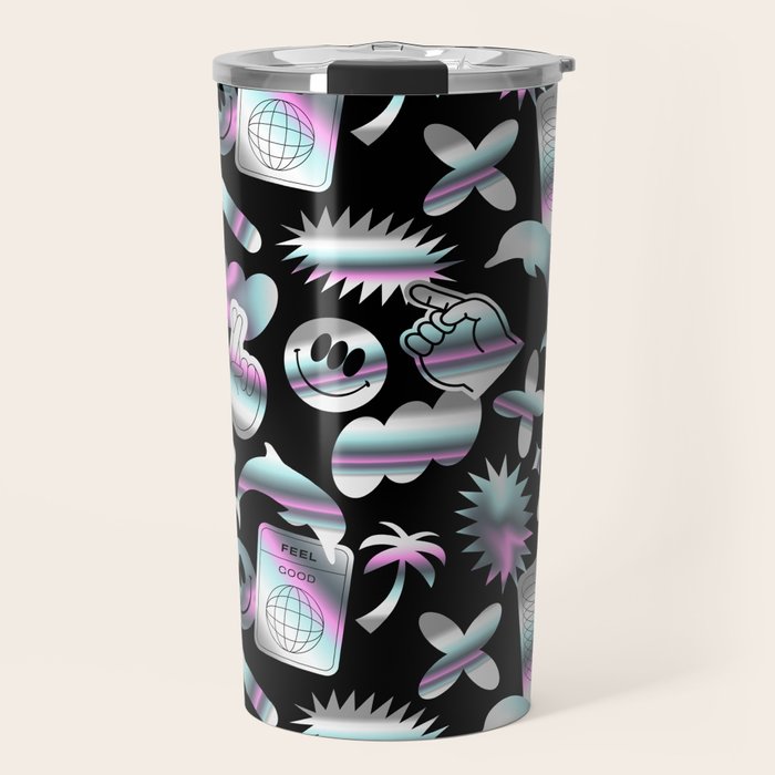 Trendy holographic y2k sticker pattern Travel Mug Gallery Image 1