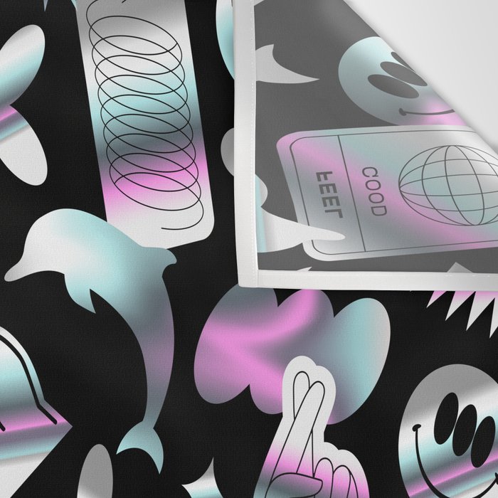 Trendy holographic y2k sticker pattern Wall Tapestry Gallery Image 3