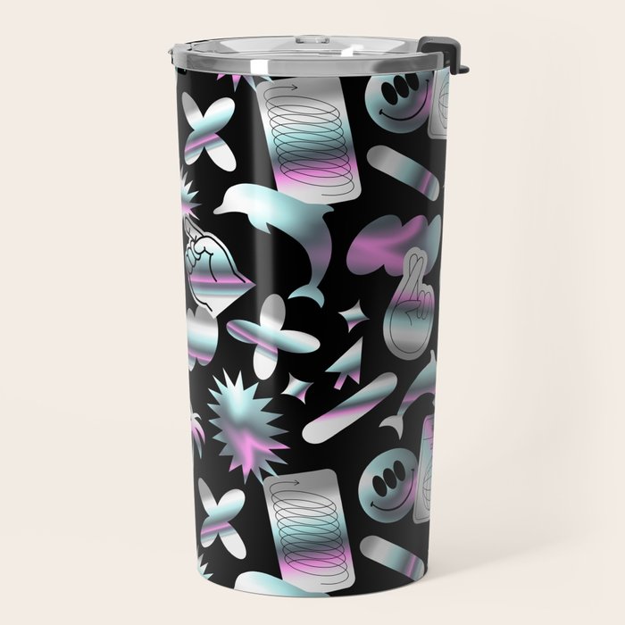 Trendy holographic y2k sticker pattern Travel Mug Gallery Image 2