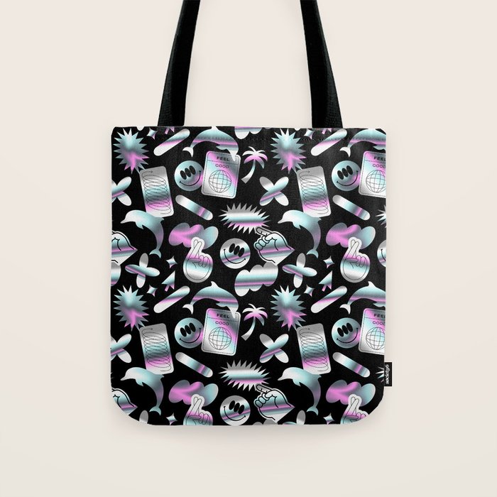 Trendy holographic y2k sticker pattern Tote Bag Gallery Image 1
