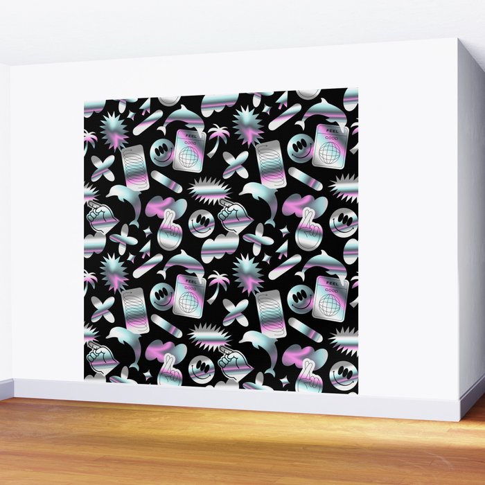 Trendy holographic y2k sticker pattern Wall Mural Gallery Image 2