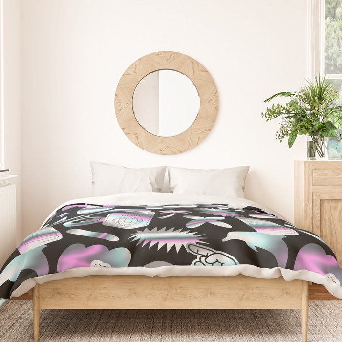Trendy holographic y2k sticker pattern Duvet Cover Gallery Image 3