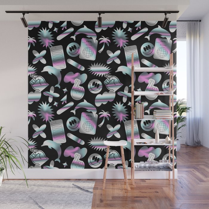 Trendy holographic y2k sticker pattern Wall Mural Gallery Image 1