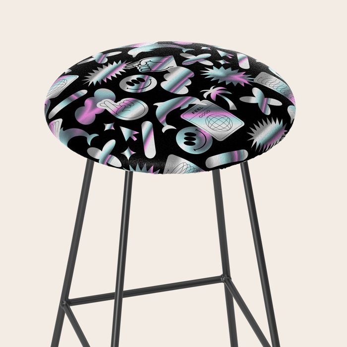 Trendy holographic y2k sticker pattern Stool Gallery Image 2