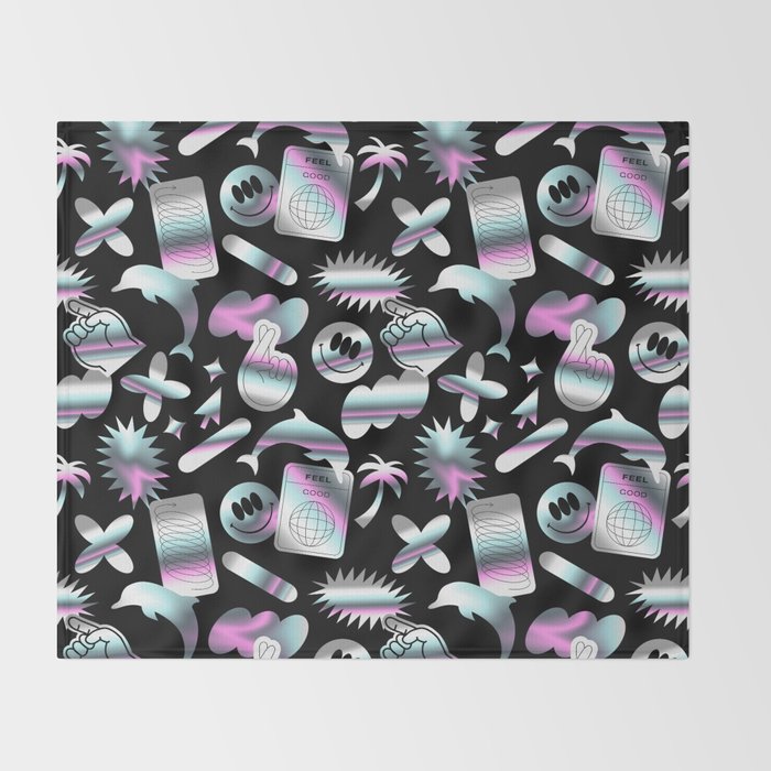 Trendy holographic y2k sticker pattern Throw Blanket Gallery Image 2