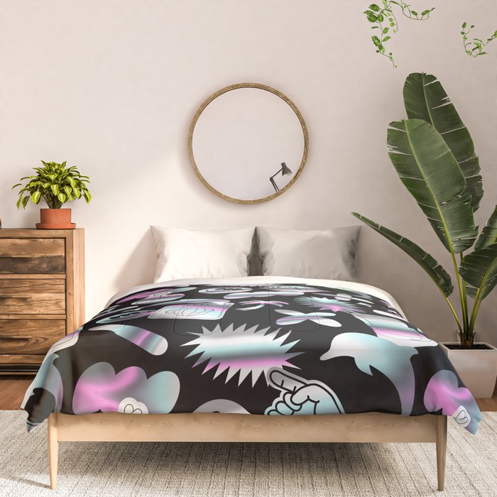 Trendy holographic y2k sticker pattern Comforter Gallery Image 3