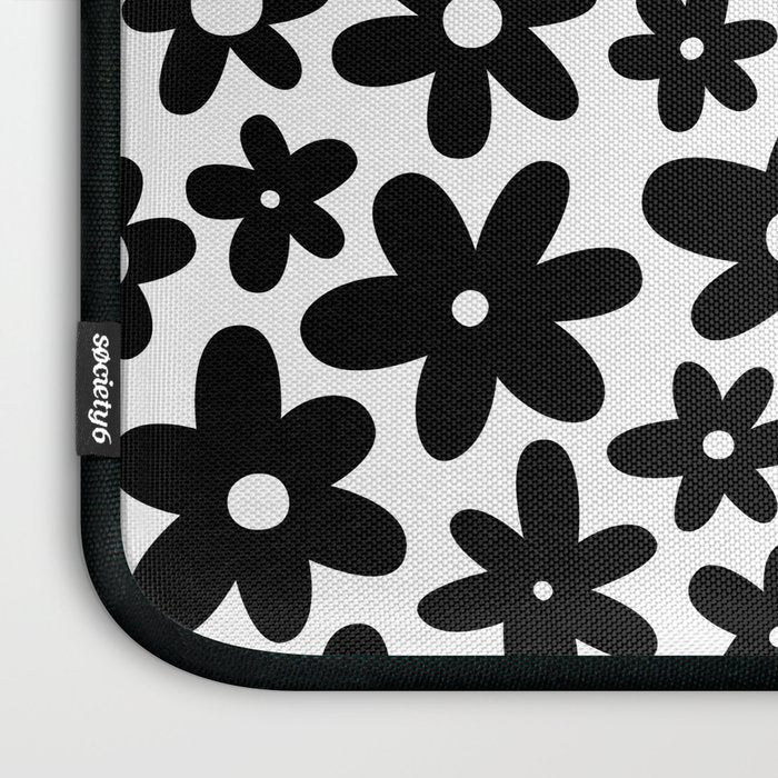 Black and white retro flower pattern Laptop Sleeve Gallery Image 3