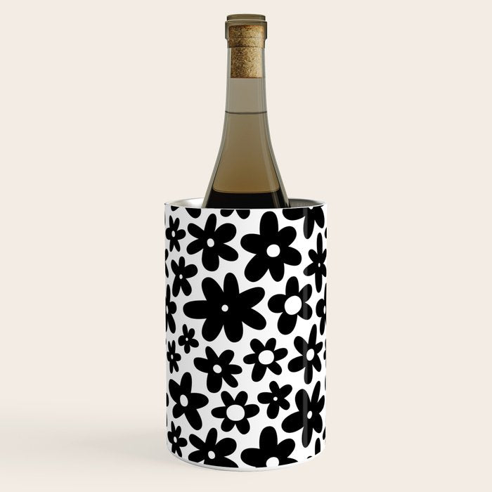 Black and white retro flower pattern Wine Chiller Gallery Image 1