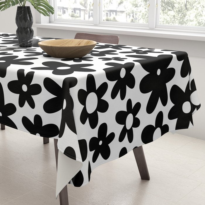 Black and white retro flower pattern Tablecloth Gallery Image 3