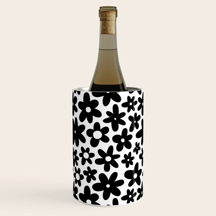 Black and white retro flower pattern Wine Chiller Gallery Image 2