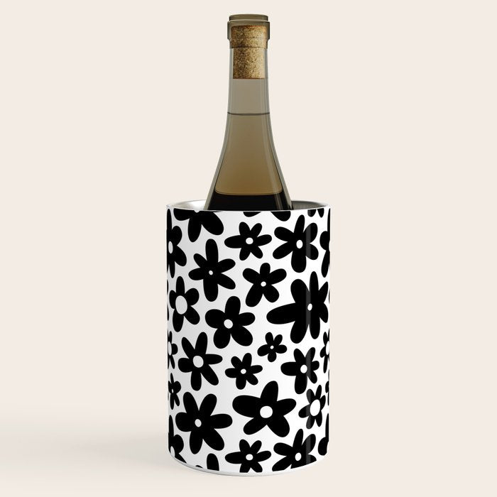Black and white retro flower pattern Wine Chiller Gallery Image 3