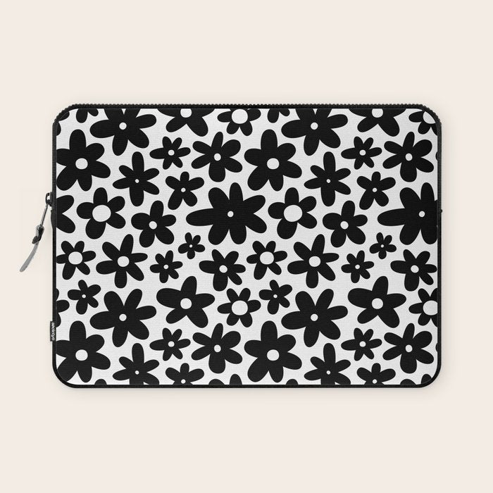 Black and white retro flower pattern Laptop Sleeve Gallery Image 1