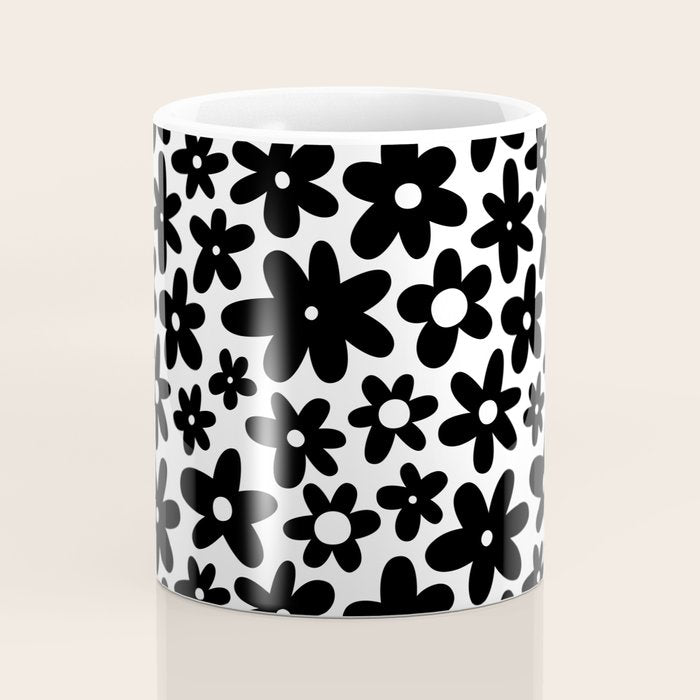 Black and white retro flower pattern Coffee Mug Gallery Image 4