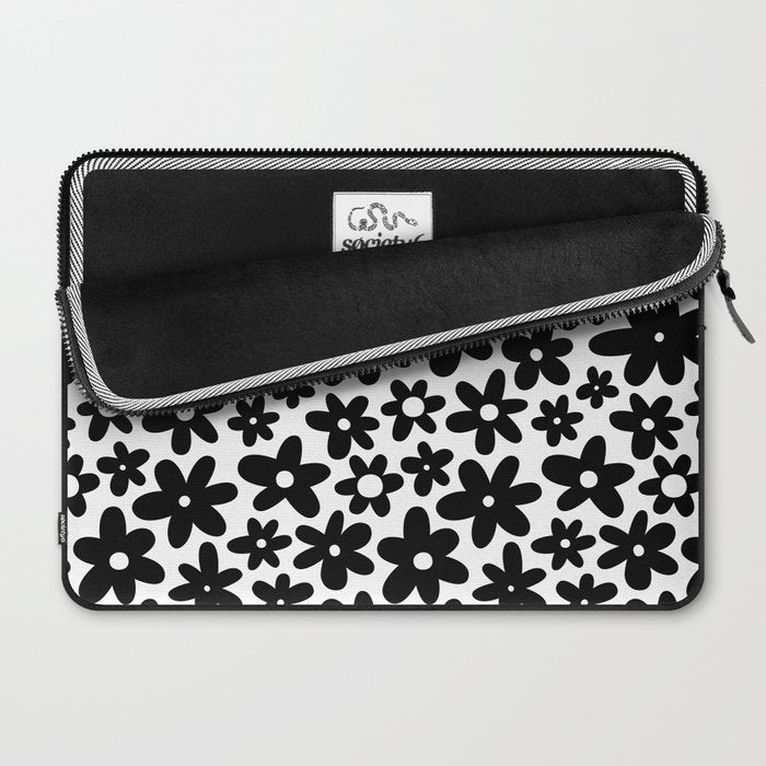 Black and white retro flower pattern Laptop Sleeve Gallery Image 2