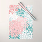Floral Bloom, Teal, Green, Pink and White Wrapping Paper Gallery Image 1