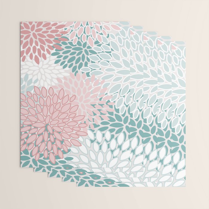 Floral Bloom, Teal, Green, Pink and White Wrapping Paper Gallery Image 3