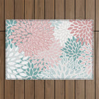 Floral Bloom, Teal, Green, Pink and White Outdoor Rug Gallery Image 1