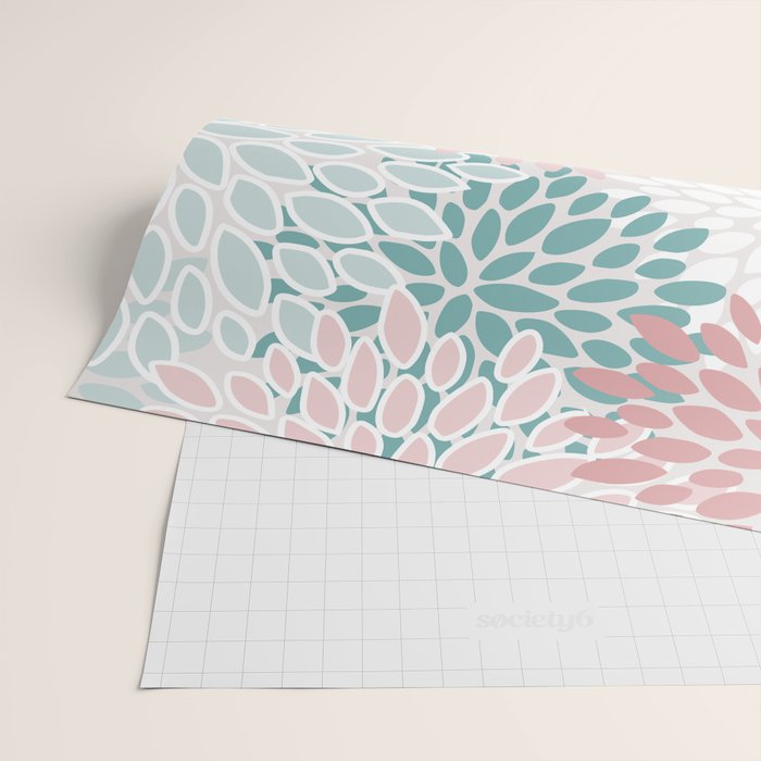 Floral Bloom, Teal, Green, Pink and White Wrapping Paper Gallery Image 2
