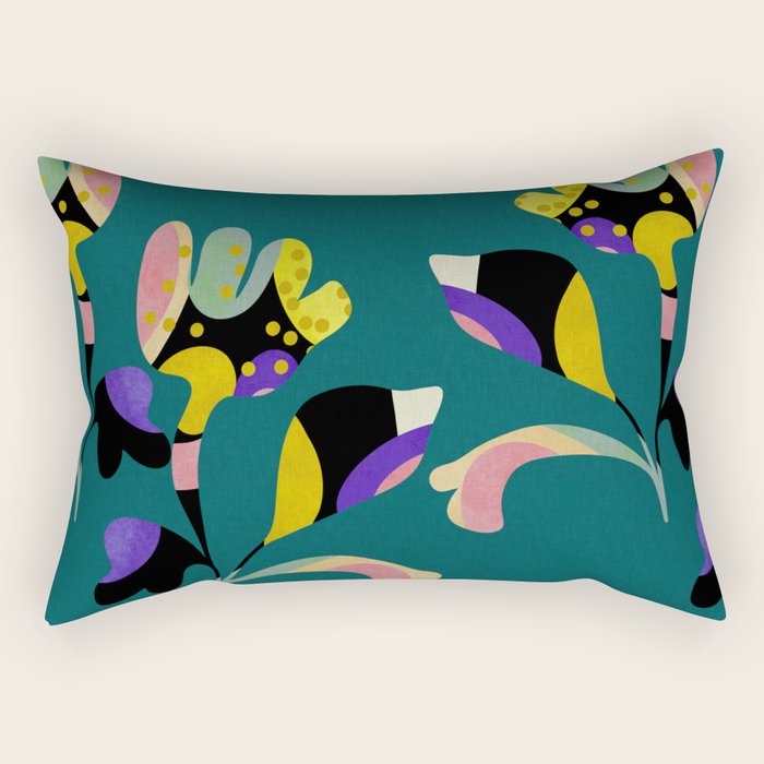 abstract whimsical flower on teal Rectangular Pillow Gallery Image 2