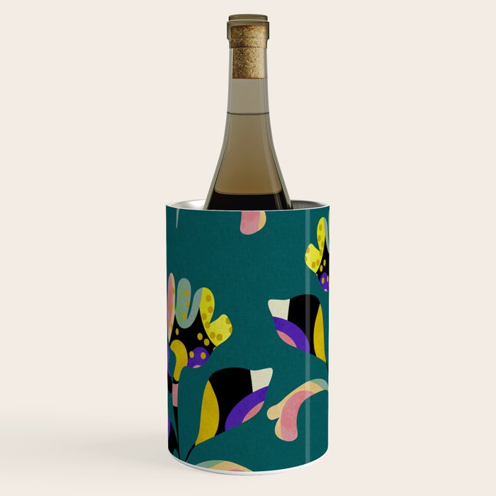 abstract whimsical flower on teal Wine Chiller Gallery Image 1