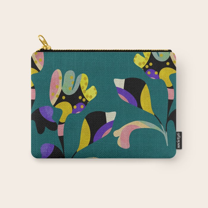 abstract whimsical flower on teal Carry All Pouch Gallery Image 1