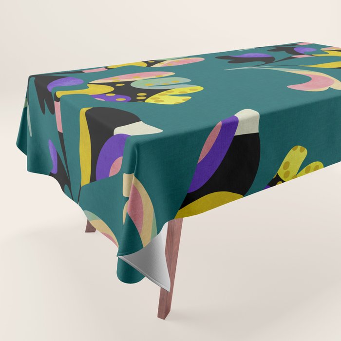 abstract whimsical flower on teal Tablecloth Gallery Image 1