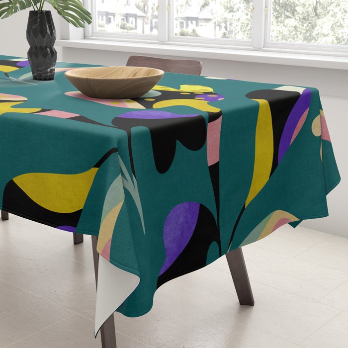 abstract whimsical flower on teal Tablecloth Gallery Image 3