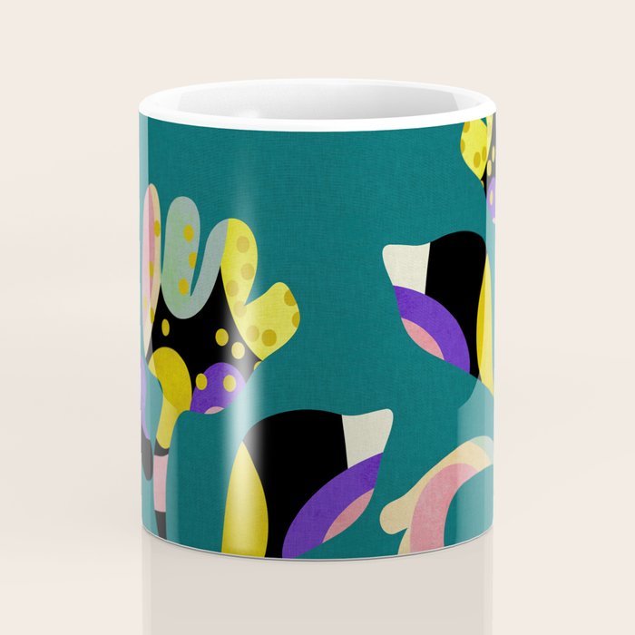 abstract whimsical flower on teal Coffee Mug Gallery Image 4