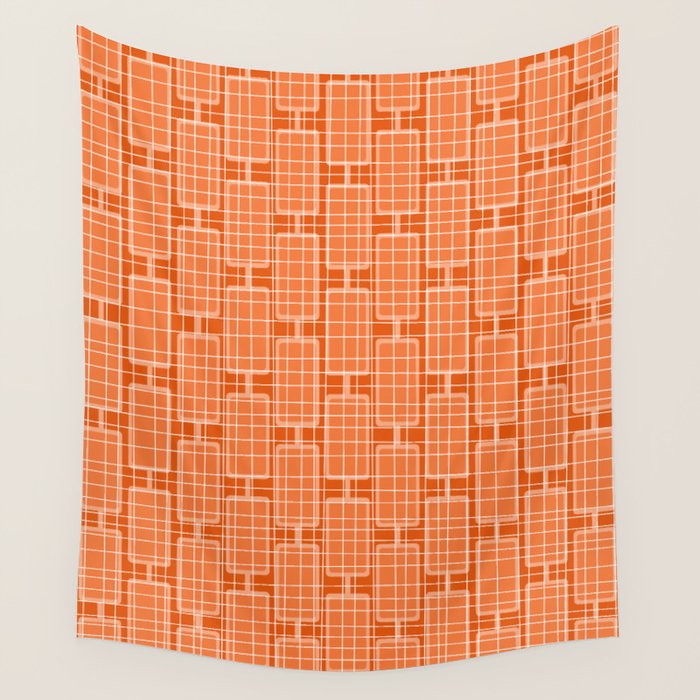 Mid Century Modern Woven Link Pattern in Orange and White Wall Tapestry Gallery Image 4