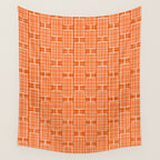 Mid Century Modern Woven Link Pattern in Orange and White Wall Tapestry Gallery Image 4