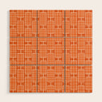 Mid Century Modern Woven Link Pattern in Orange and White Wood Wall Art Gallery Image 1