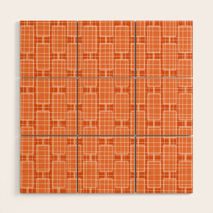 Mid Century Modern Woven Link Pattern in Orange and White Wood Wall Art Gallery Image 1