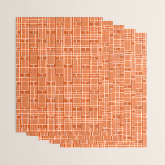 Mid Century Modern Woven Link Pattern in Orange and White Wrapping Paper Gallery Image 3