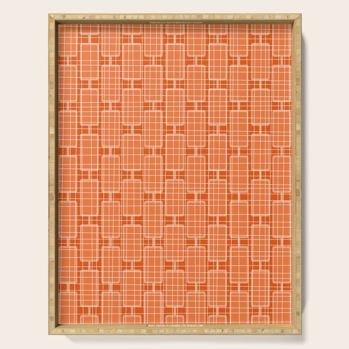 Mid Century Modern Woven Link Pattern in Orange and White Serving Tray Gallery Image 1