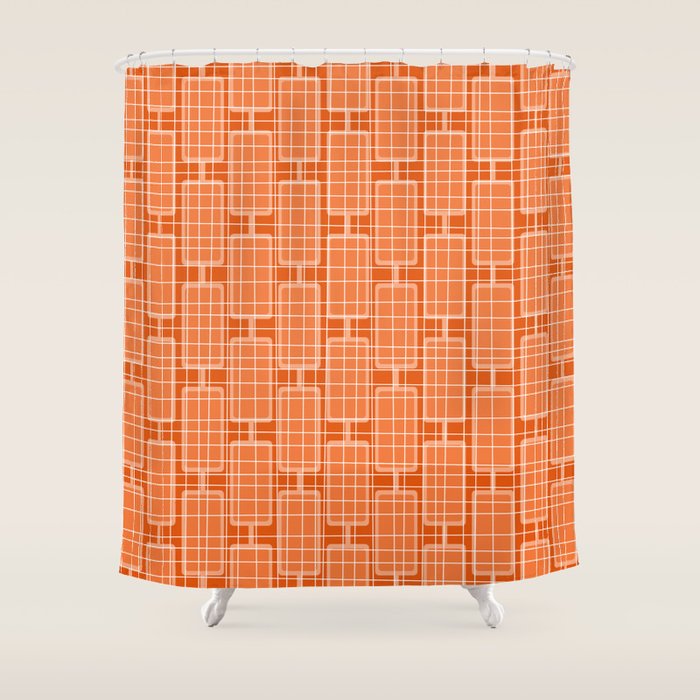 Mid Century Modern Woven Link Pattern in Orange and White Shower Curtain Gallery Image 1