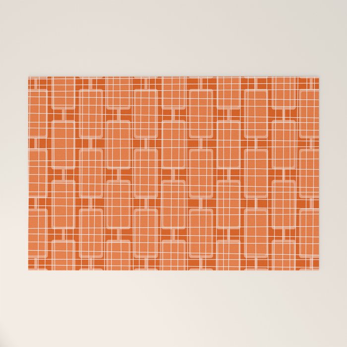 Mid Century Modern Woven Link Pattern in Orange and White Welcome Mat Gallery Image 1