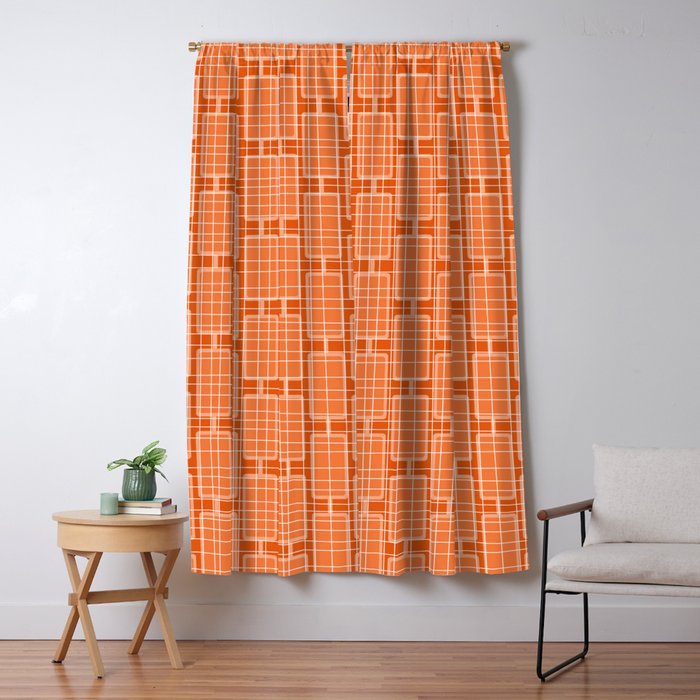 Mid Century Modern Woven Link Pattern in Orange and White Window Curtain Gallery Image 1